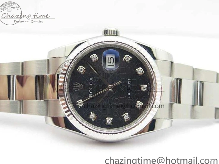 0101 Datejust 116234 36mm DJF 1:1 Best Edition Fluted Bezel Black Com Diam Dial On SS Oyster Bracelet SA Breathable 3523